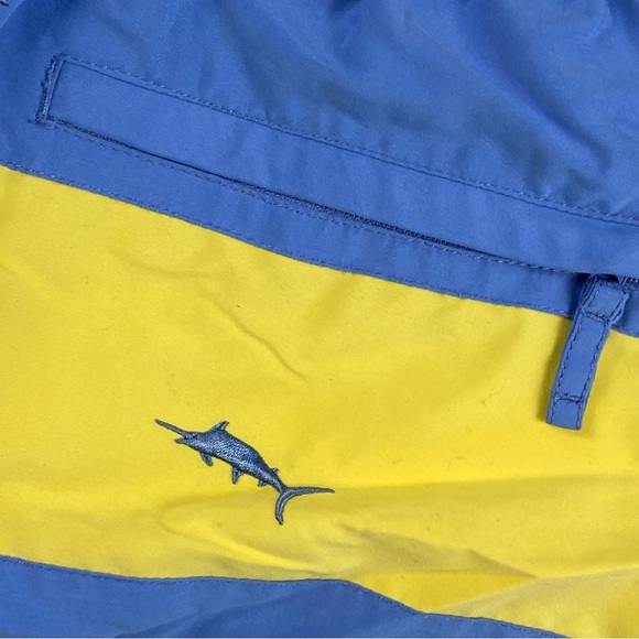 Daniel Cremieux Swim Trunks Men XL Yellow Blue Sharks Drawstring Mesh Brief 16” - Picture 8 of 11